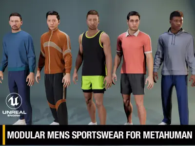 Modular Mens Sportswear For MetaHuman - Rigged - GameReady Low-poly 3D model