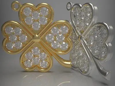 Clover pendant with gems 3D printable model 3D print model