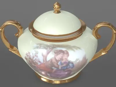 Sugar Bowl Porcelain Retro 3D Model 3D model