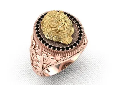 modern usa Ring Lion with diamonds 3D print model