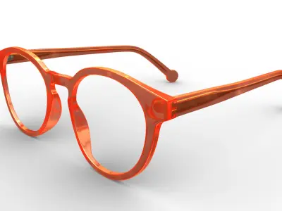 Fashion Round Glasses Transparent Red Frame 3D model