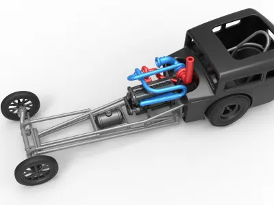 Front engine old school dragster with shell V4 Scale 1 to 25 3D print model
