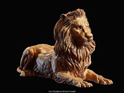 Recumbent Lion Sculpture 3 models collection