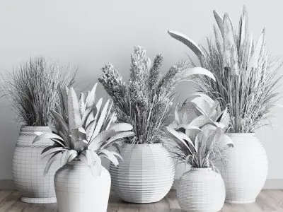 plant SET pampas grass flowerpot outdoor plant 128 3D model