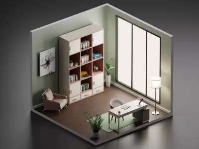 Home library room 3D model