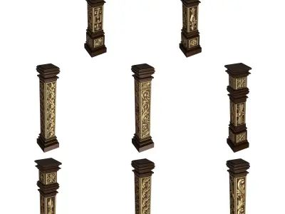 Baluster Collection Red Low-poly 3D model