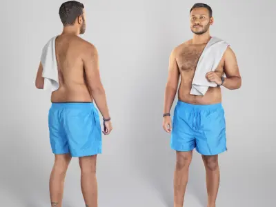 Shirtless man with white towel standing 231 Low-poly 3D model
