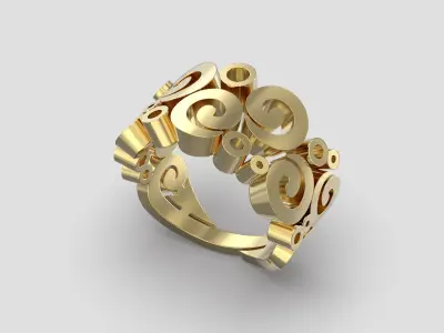 R 152 ring curly ornaments 3D print model