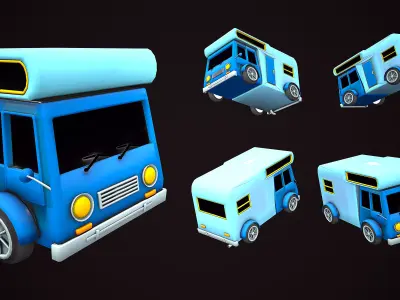 CARAVAN MOBILE HOME CAMPER CARTOON STYLIZED Low-poly 3D model
