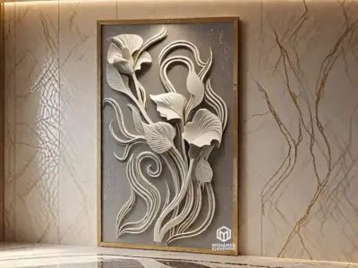 Modern Relief Wall Mural Decor CNC 3D Print 02 3D model