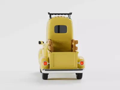 Cartoon Vintage Pickup Truck Low-poly 3D model
