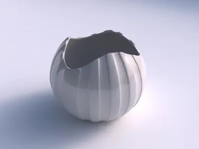 Bowl Spheric wavy with smooth vertical ribbons 3D print model