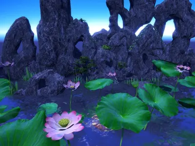 LotusPondVol01 rocks and plants in bowl Free low-poly 3D model