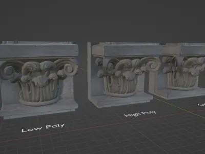 3D Scan of a Decorative Architectural Capital Low-poly 3D model