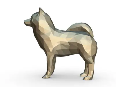 husky low poly dog 3D print model