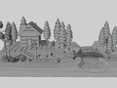 Low poly House in forest Free low-poly 3D model