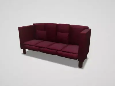 Game asset Burgundy Luxury Four-Seater Sofa 3D model