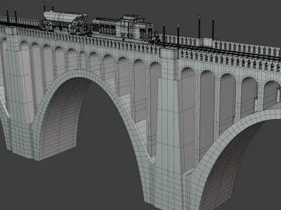 Viaduct with cargo train II 3D model