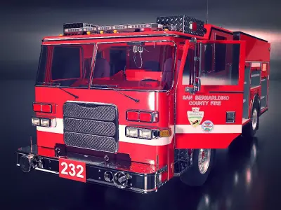 Fire truck fire engine truck PBR 3d model  Low-poly 3D model