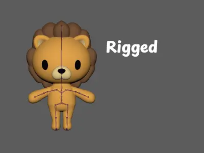 Little Lion Animated Cute 3D Models For Games And Animations Low-poly 3D model