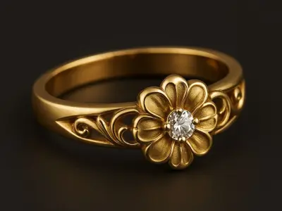 Golden Blossom Ring  3D Model  3D model