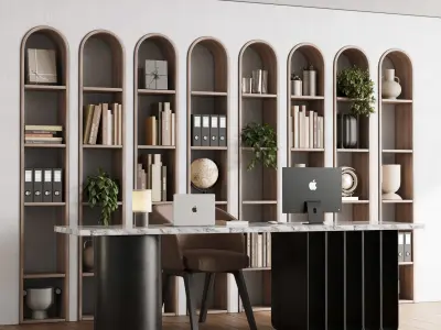 Workplace wooden Shelves Decorative Low-poly 3D model