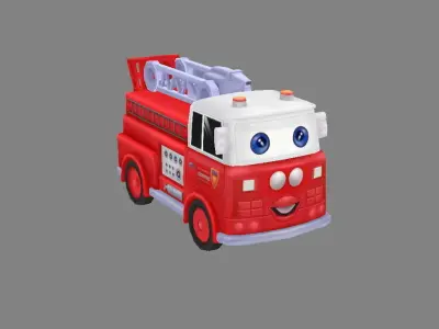 Cartoon toy fire truck Low-poly 3D model