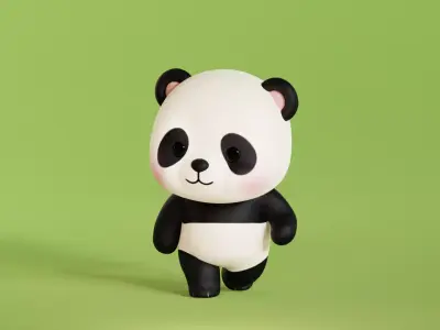 Cartoon Panda Chibi Kawaii Character Rigged Animated Low-poly 3D model