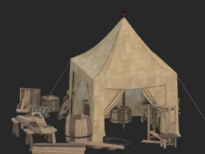 medieval market Low-poly 3D model