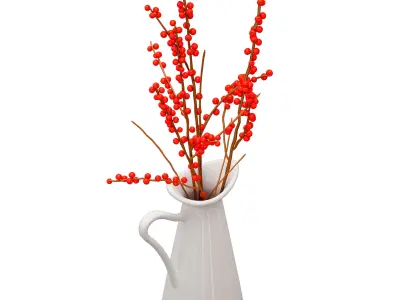 Branches with red berries in a white jug 3D model