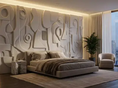 Modern Abstract Relief Panel Wall Decor Set STL Mural CNC 320 3D model