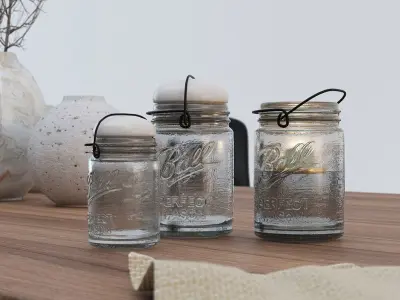 Mason Ball Jars and Candle Holder 3D model