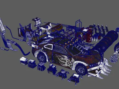 Next generation armed small car Low-poly 3D model