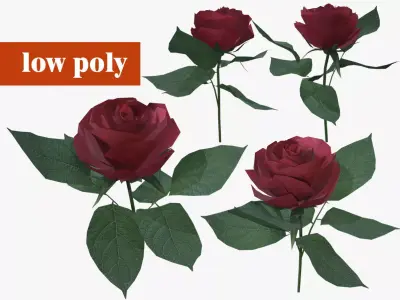 Red Rose  Low-poly textured 3d model for games Low-poly 3D model