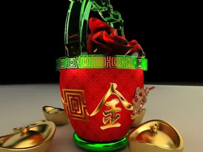 Chinese gold Ingot bucket 3D model