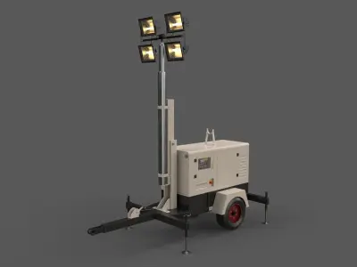 PBR Mobile Light Tower Generator A - White  Low-poly 3D model