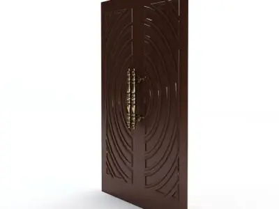 Door 2 wooden with circular design 3D model