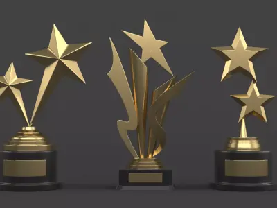 Gold Trophy Cups 3D model 13
