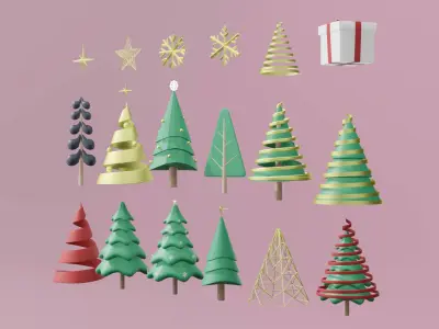 3d set of Christmas tree and Ornament  3D model