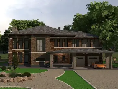 exterior house with car Free 3D model