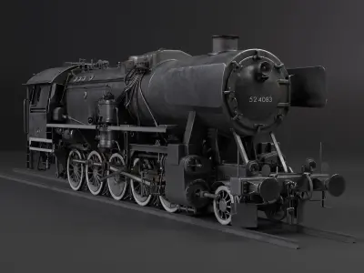 BR-52 Steam Locomotive Set Low-poly 3D model