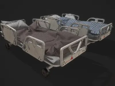 Bed set hospital Low-poly 3D model
