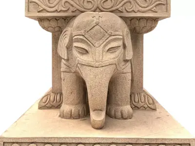 Elephants Stone Statue Low-poly 3D model
