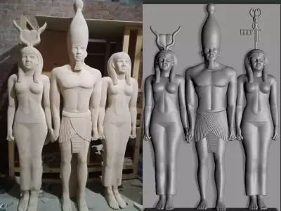 king menkaure and his queen - Egypt Pharaoh statue 3D print model