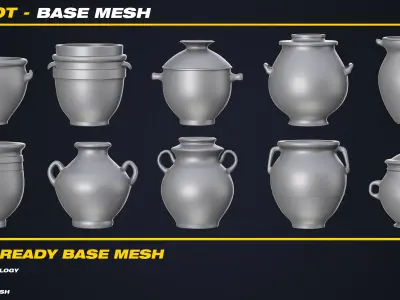 50 Pot Base Mesh - VOL 05 - Game Ready Low-poly 3D model