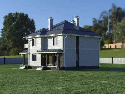 Kotedj house on grassy field Free 3D model
