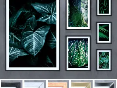 Frame 1 set of framed prints with leaves on wall 3D model