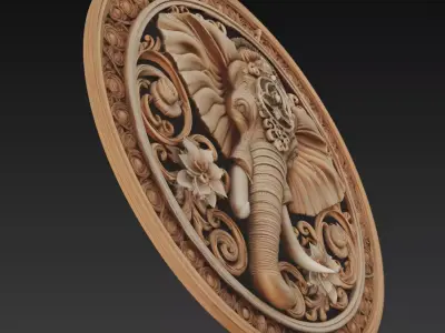 Ornate Elephant Medallion - Sacred Decorative Relief Sculpture 3D print model