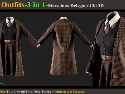 3 in 1 Girls Outfits-Clo3d-OBJ-FBX -Materials-Textures 3D model