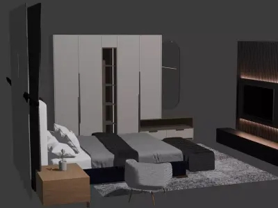 Bedroom Set High Quality Interior Furniture PBR Textures  Low-poly 3D model
